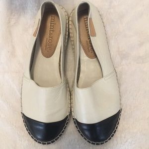 Mint & Rose Black and White Leather Espadrilles